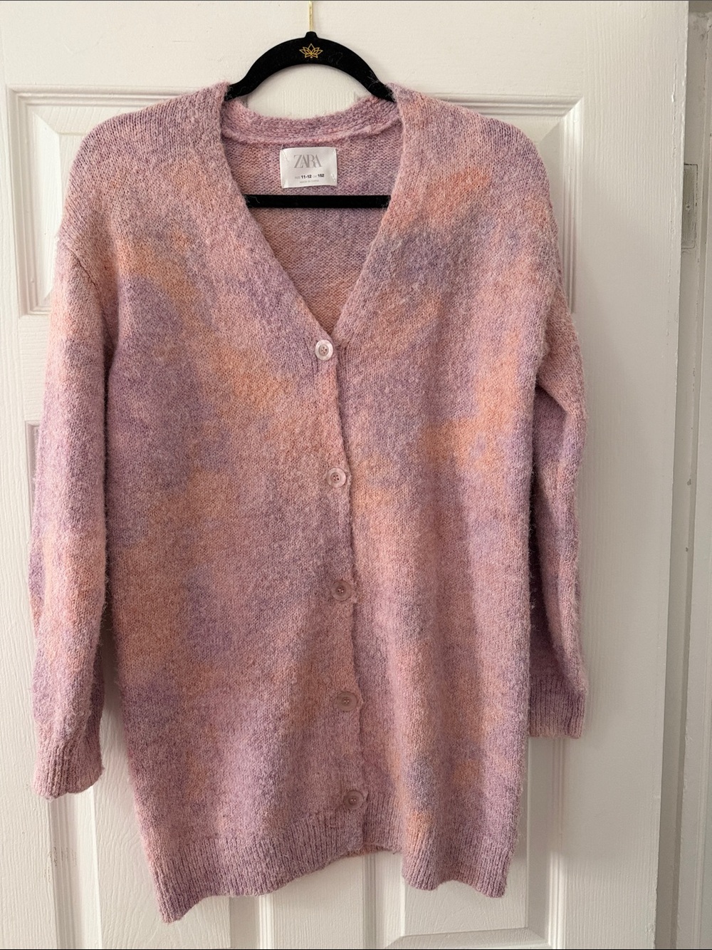 Zara Pink and Peach Fuzzy Button-Front Cardigan